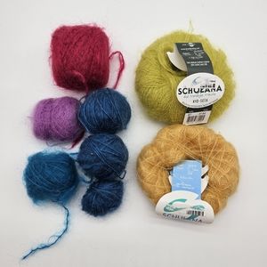 Assorted colors and sizes of mohair yarns
